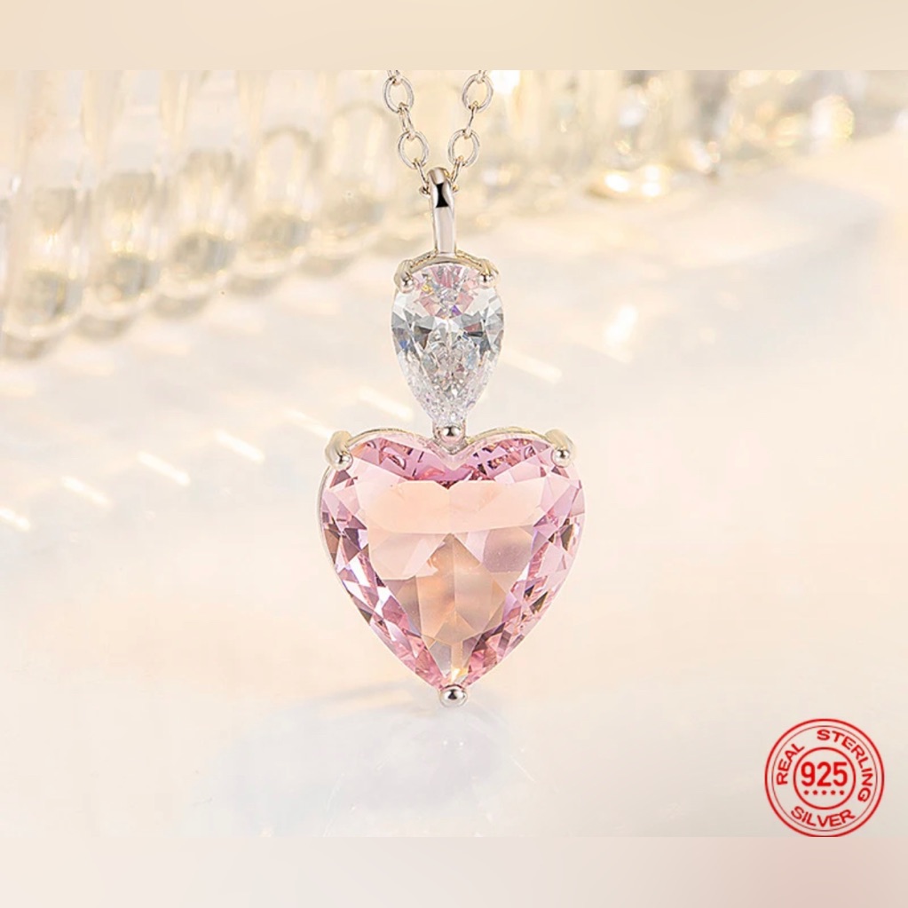 925 Sterling Silver Pink Zircon Necklace For Women